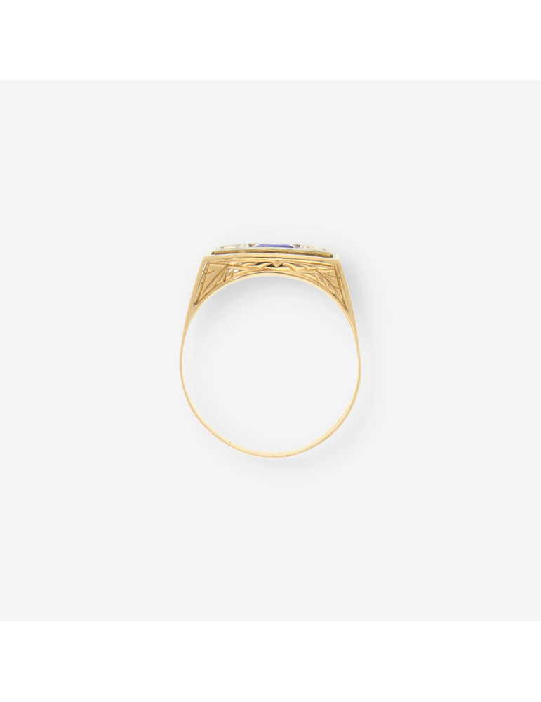 Anillo vintage oro p. azul y brillantes