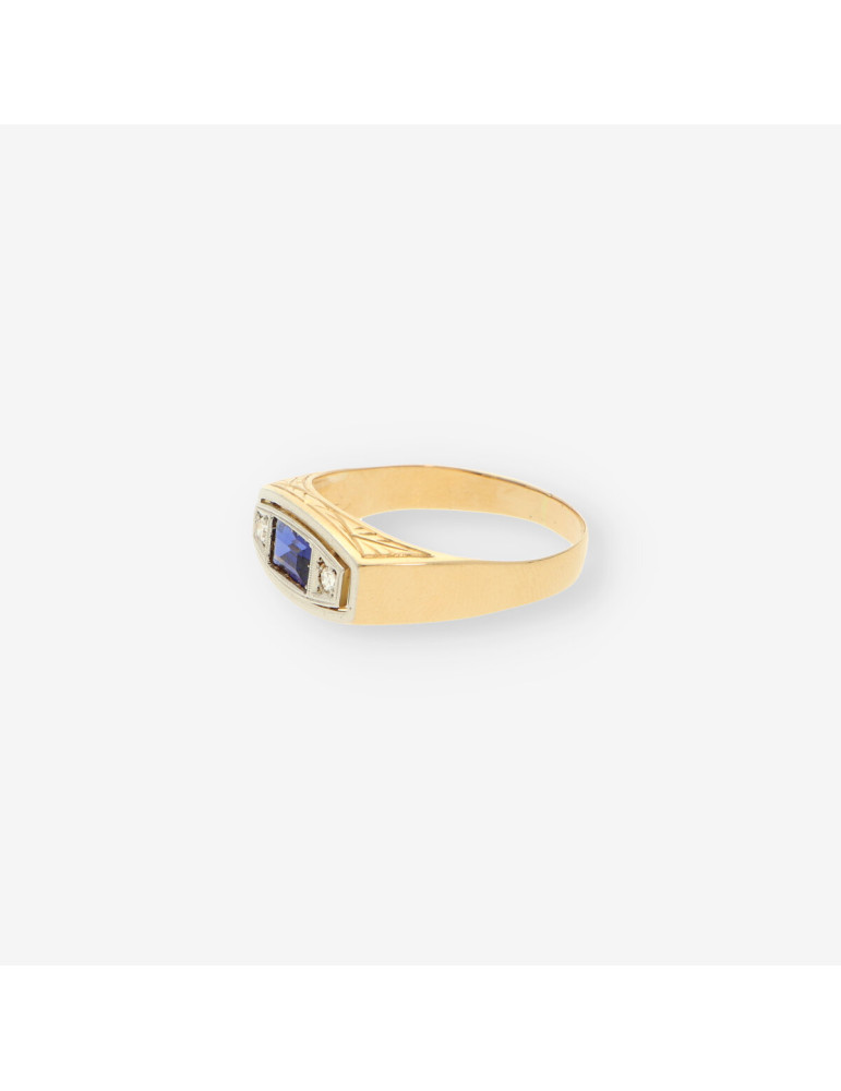 Anillo vintage oro p. azul y brillantes