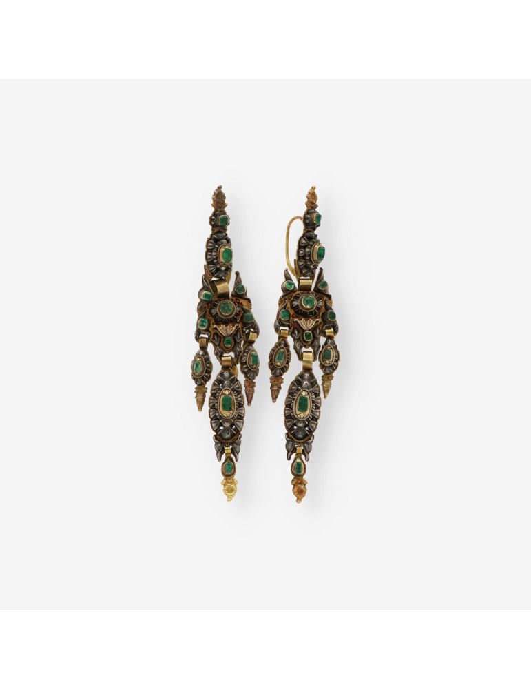 Pendientes esmeraldas oro/plata  S. XIX