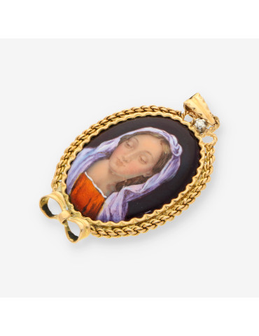 Medalla virgen esmalte oro y brillantes