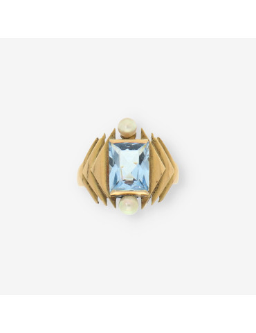 Anillo oro perla y piedra azul