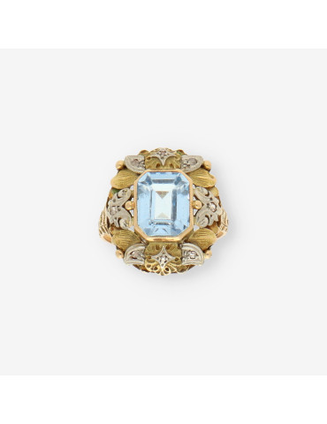 Anillo oro Vintage p. azul y diamantes