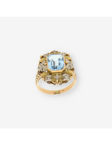 Anillo oro Vintage p. azul y diamantes
