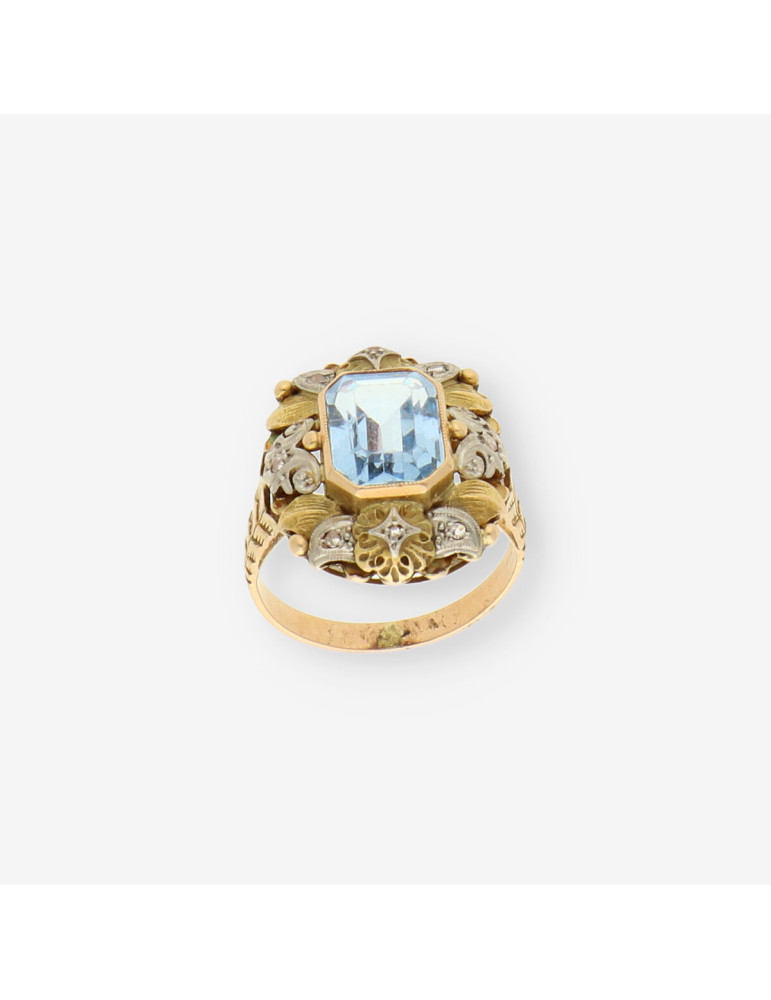 Anillo oro Vintage p. azul y diamantes