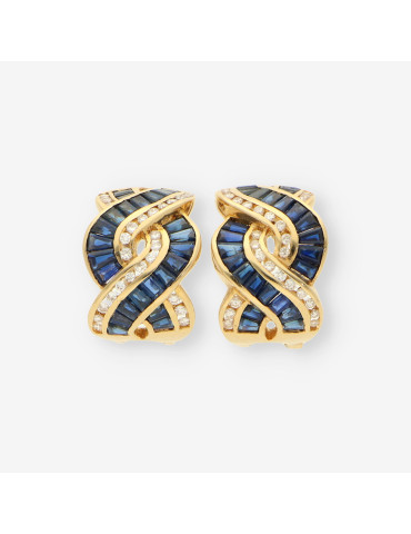 Pendientes oro, zafiro y brillantes