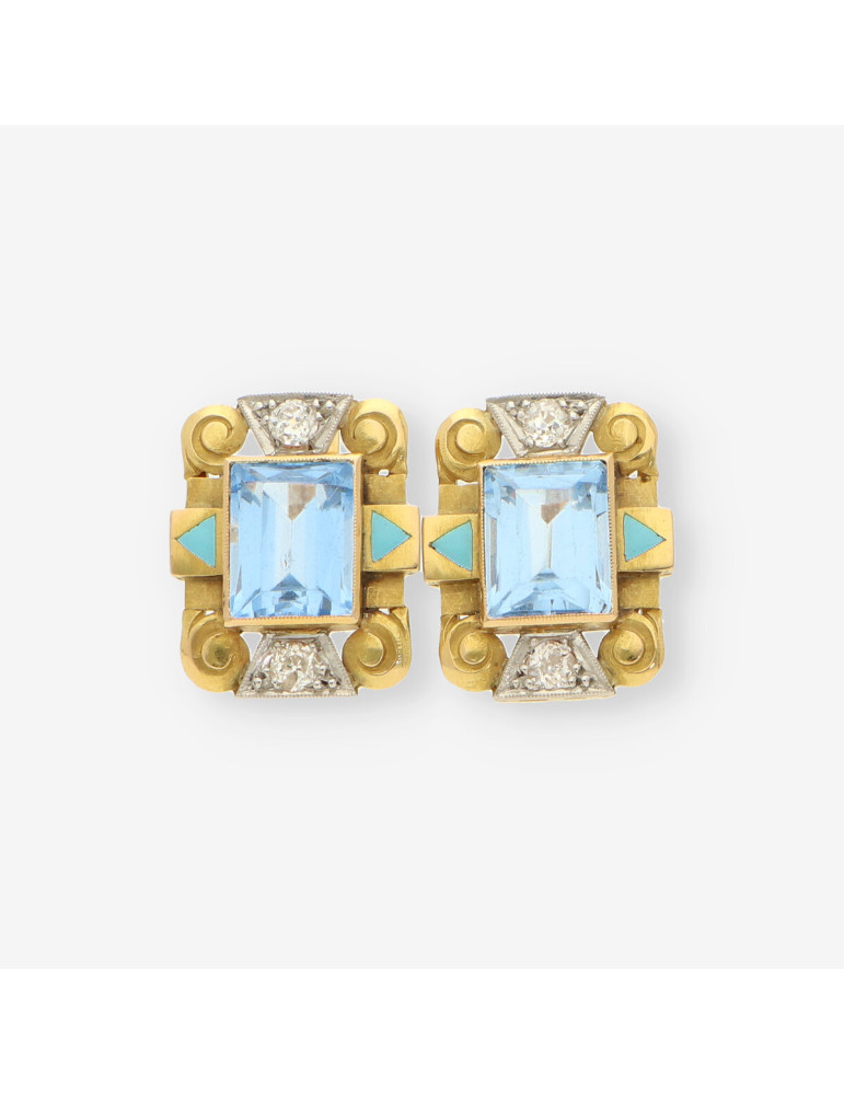 Pendientes Vintage oro, esmalte y p.azul