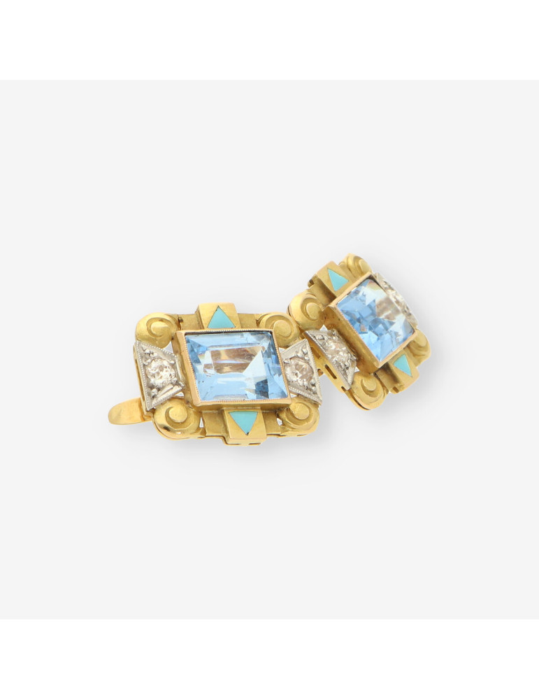 Pendientes Vintage oro, esmalte y p.azul