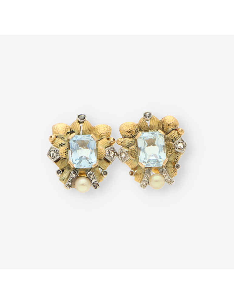 Pendientes Vintage aguamarina diam oro 