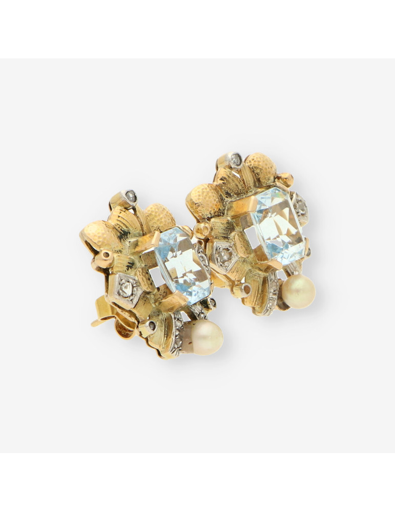 Pendientes Vintage aguamarina diam oro 