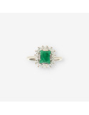 Anillo oro bl. Esmeralda y brillantes
