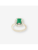 Anillo oro bl. Esmeralda y brillantes