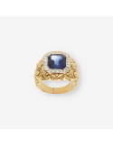 Anillo oro, brillantes y piedras azules
