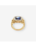 Anillo oro, brillantes y piedras azules