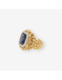 Anillo oro, brillantes y piedras azules