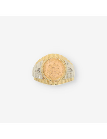 Anillo oro bl. y amarillo con moneda
