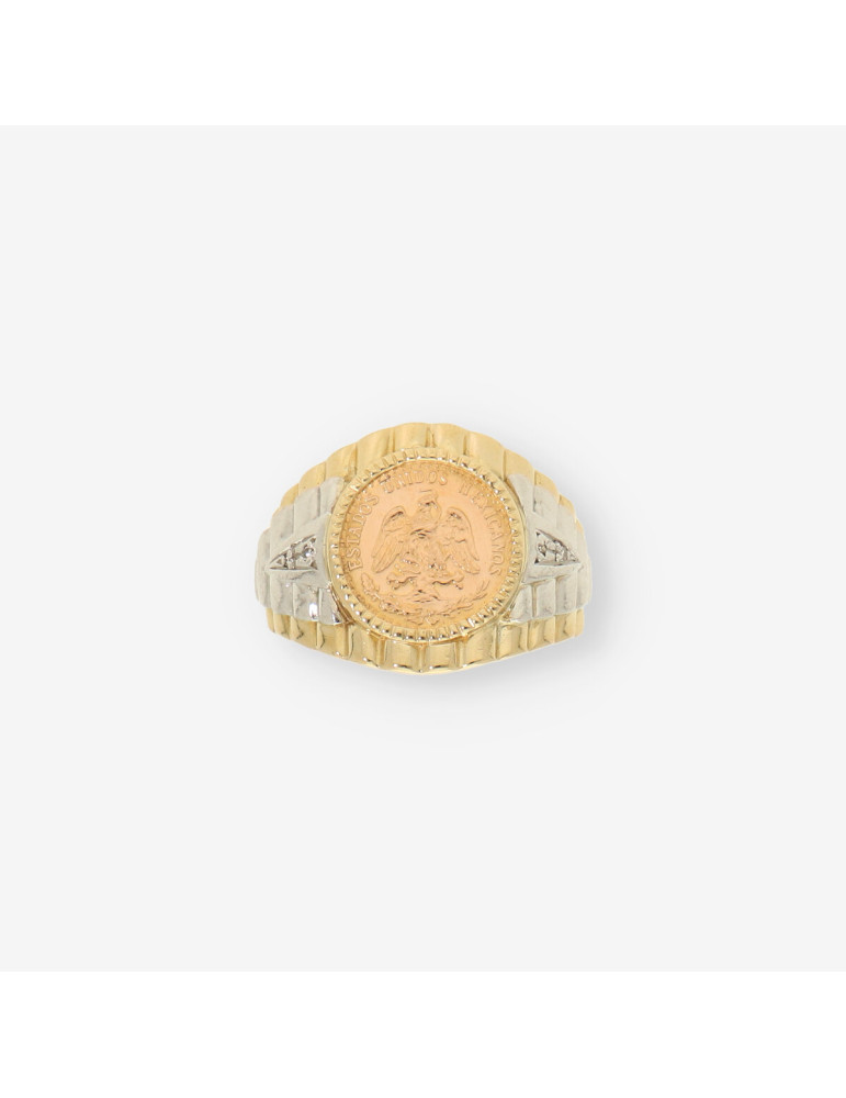 Anillo oro bl. y amarillo con moneda