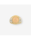 Anillo oro bl. y amarillo con moneda