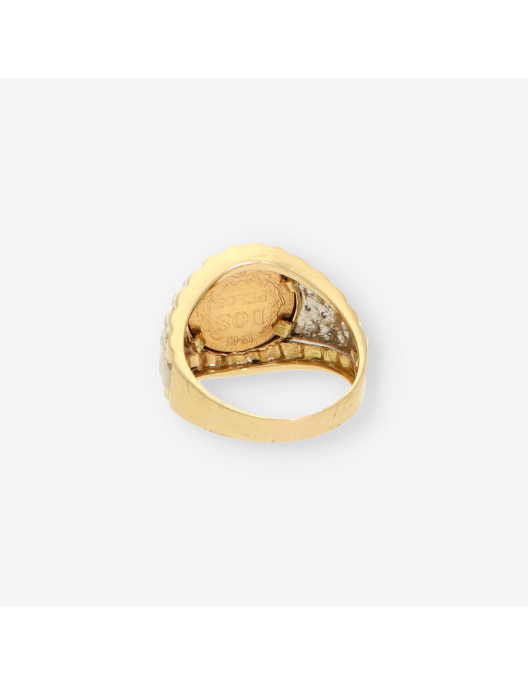 Anillo oro bl. y amarillo con moneda