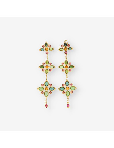 Pendientes largos p. colores oro y bri