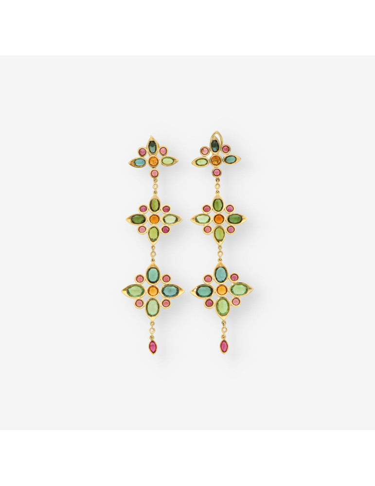 Pendientes largos p. colores oro y bri