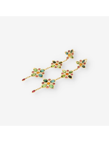 Pendientes largos p. colores oro y bri