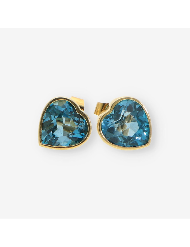 Pendientes corazÃ³n oro y p.azul