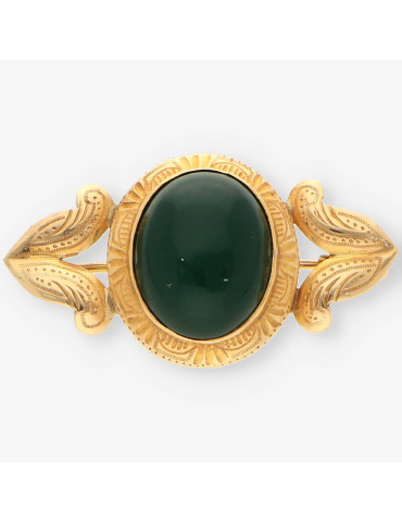Broche oro y piedra verde