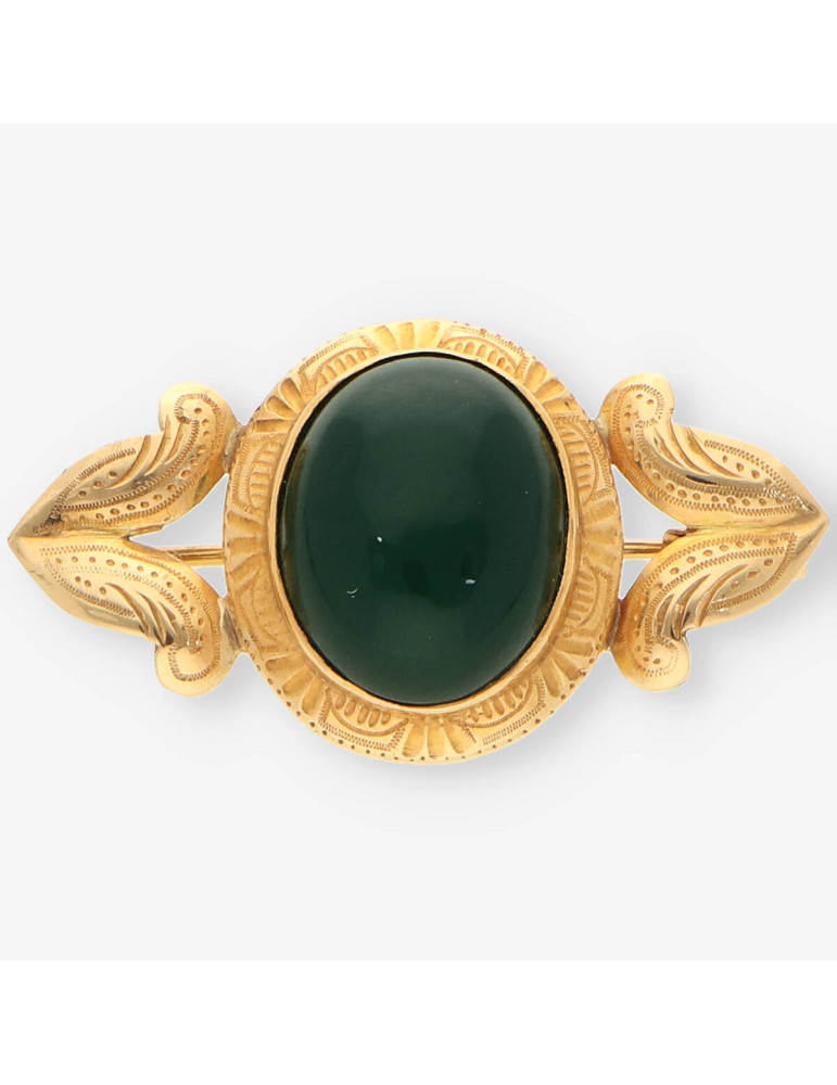 Broche oro y piedra verde