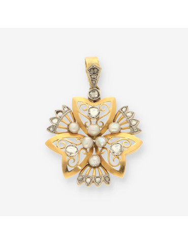 Colgante oro perlas y diamantes