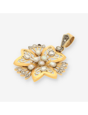 Colgante oro perlas y diamantes