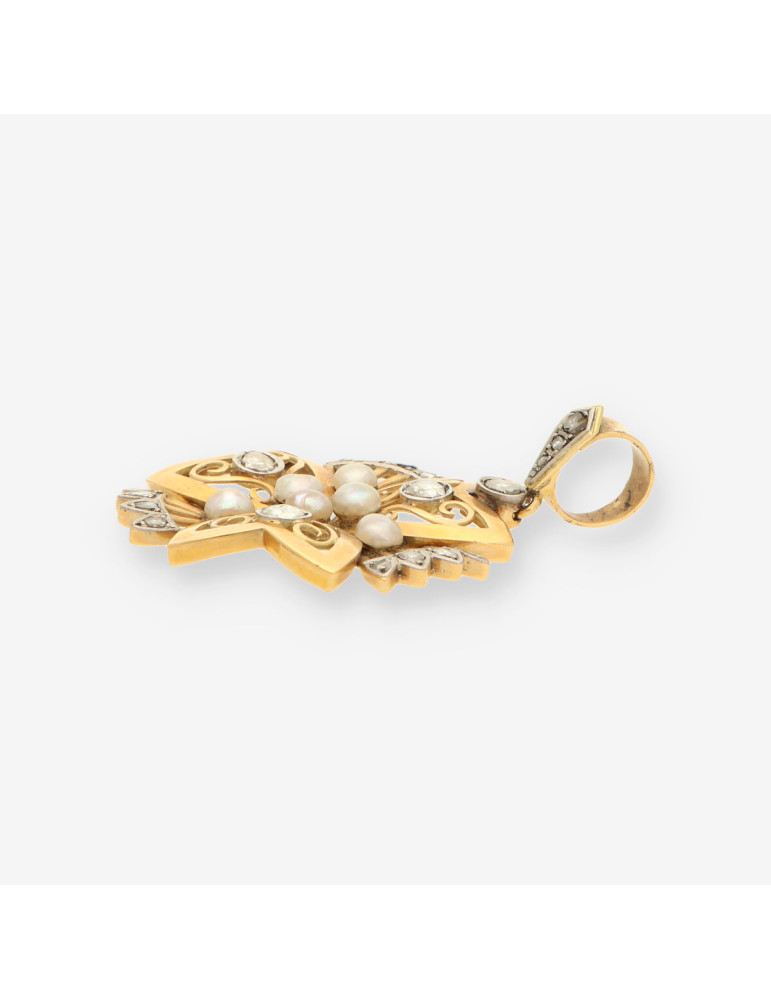 Colgante oro perlas y diamantes