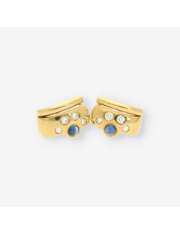 Pendientes zafiro  oro y brillantes
