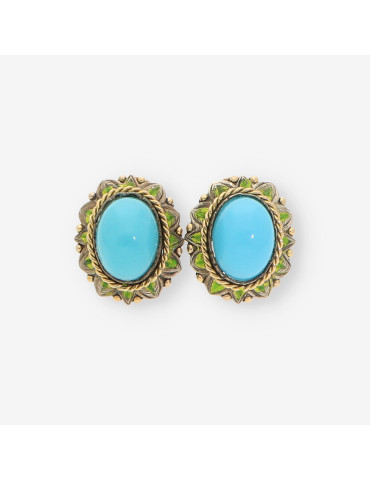 Pendientes plata y oro con turquesas