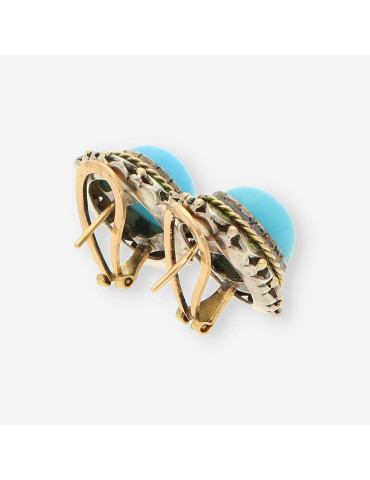 Pendientes plata y oro con turquesas