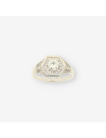 Anillo oro blanco y bri aprox. 0.50 Qt.