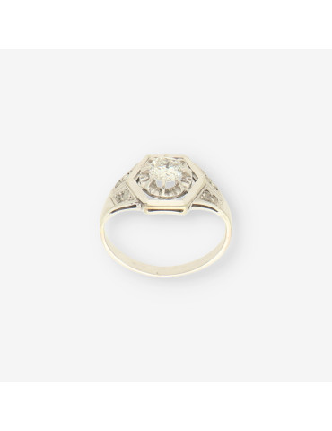 Anillo oro blanco y bri aprox. 0.50 Qt.