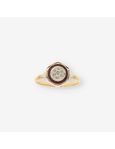 Anillo Vintage Diamantes,RubÃ­ y oro