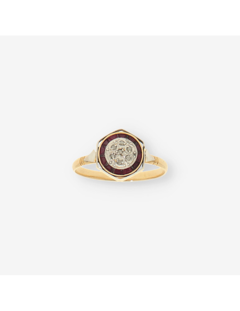 Anillo Vintage Diamantes,RubÃ­ y oro