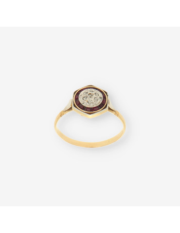 Anillo Vintage Diamantes,RubÃ­ y oro