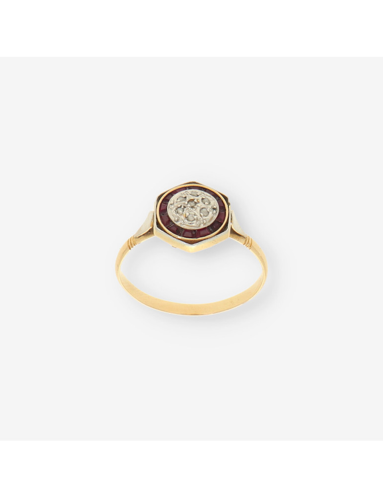 Anillo Vintage Diamantes,RubÃ­ y oro