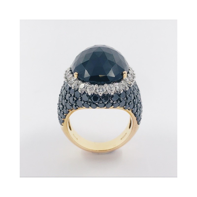 Anillo en oro rosa 18kt con brillantes y Ã³nix