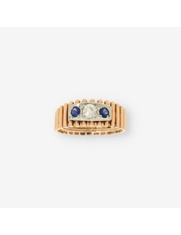 Anillo oro p. azul y diamantes