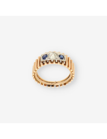 Anillo oro p. azul y diamantes
