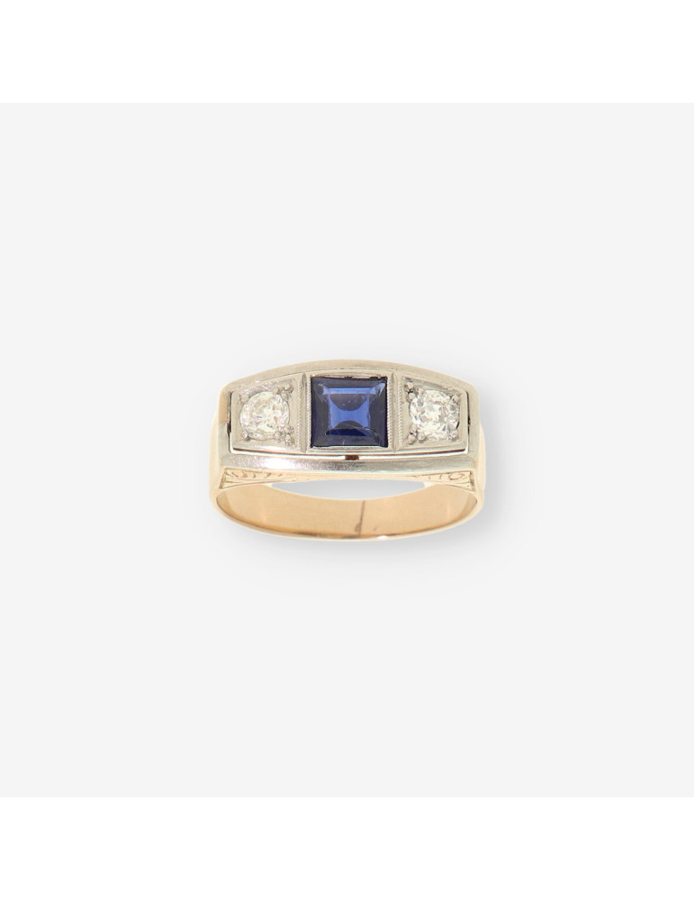 Anillo Vintage oro diamantes y zafiro