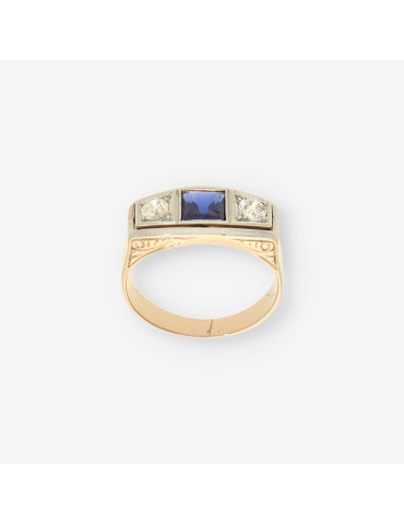 Anillo Vintage oro diamantes y zafiro