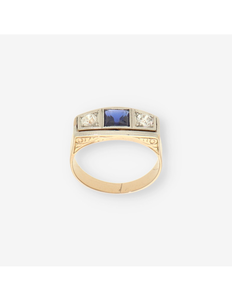 Anillo Vintage oro diamantes y zafiro