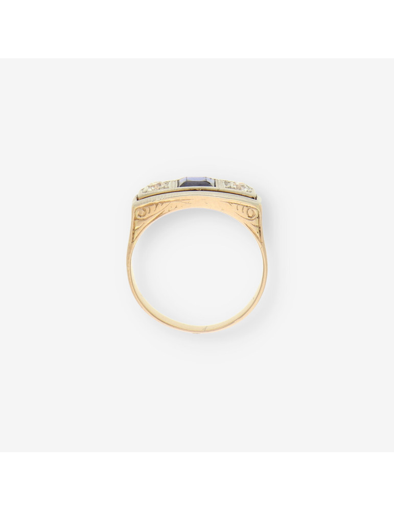 Anillo Vintage oro diamantes y zafiro