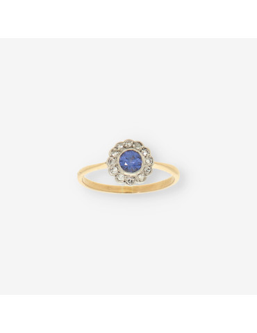 Anillo oro piedra azul y brillantes
