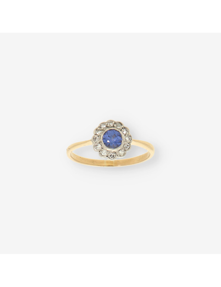 Anillo oro piedra azul y brillantes