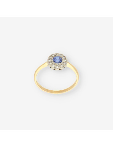 Anillo oro piedra azul y brillantes